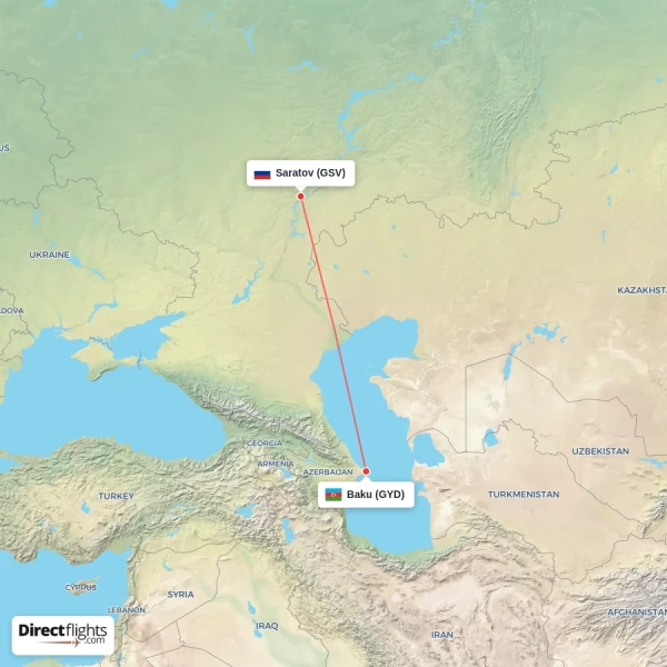 Saratov - Baku direct flight map