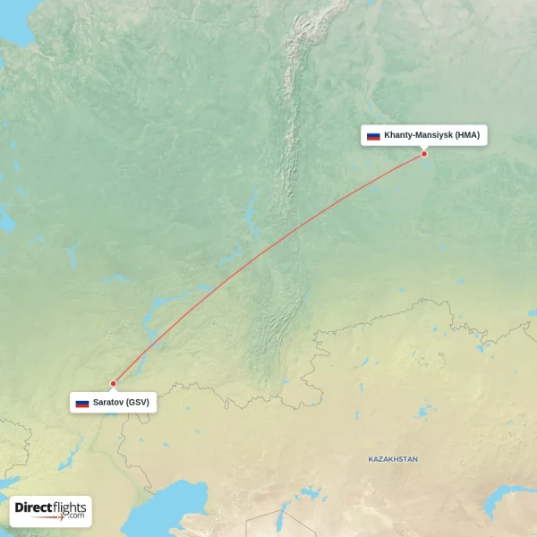 Saratov - Khanty-Mansiysk direct flight map