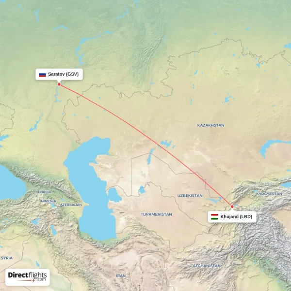 Saratov - Khujand direct flight map