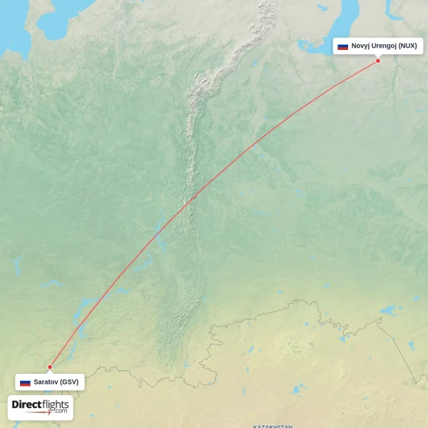 Saratov - Novyj Urengoj direct flight map