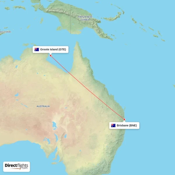 Groote Island - Brisbane direct flight map