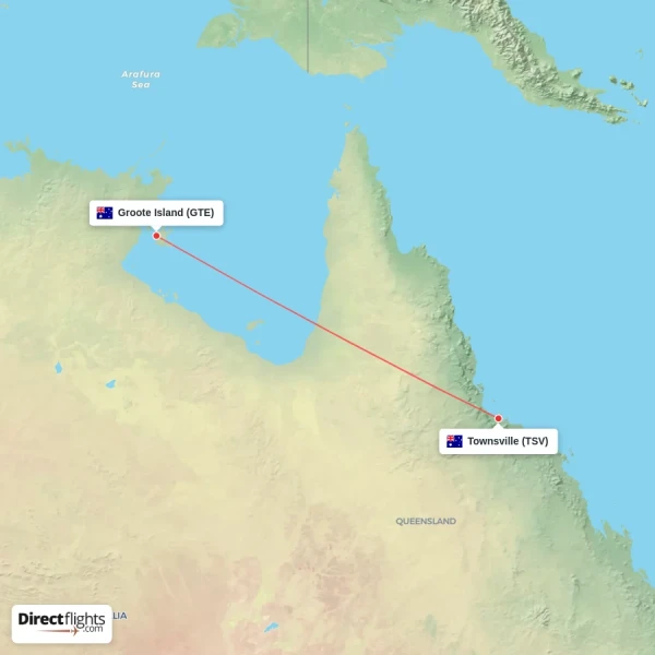 Groote Island - Townsville direct flight map