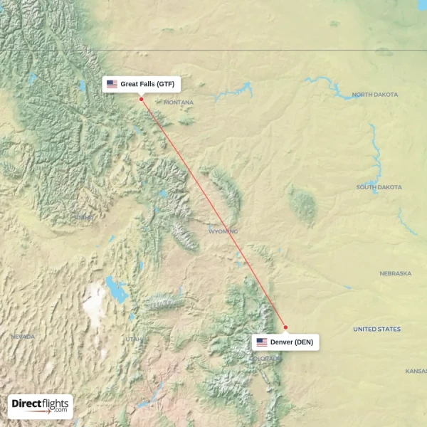 Great Falls - Denver direct flight map