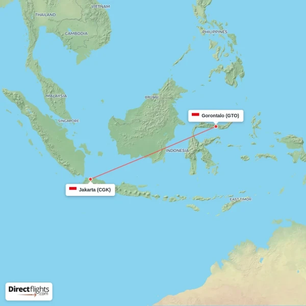 Gorontalo - Jakarta direct flight map