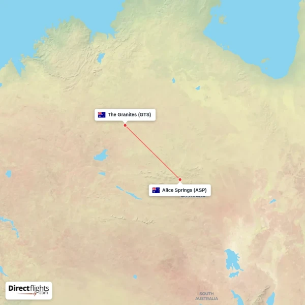 The Granites - Alice Springs direct flight map