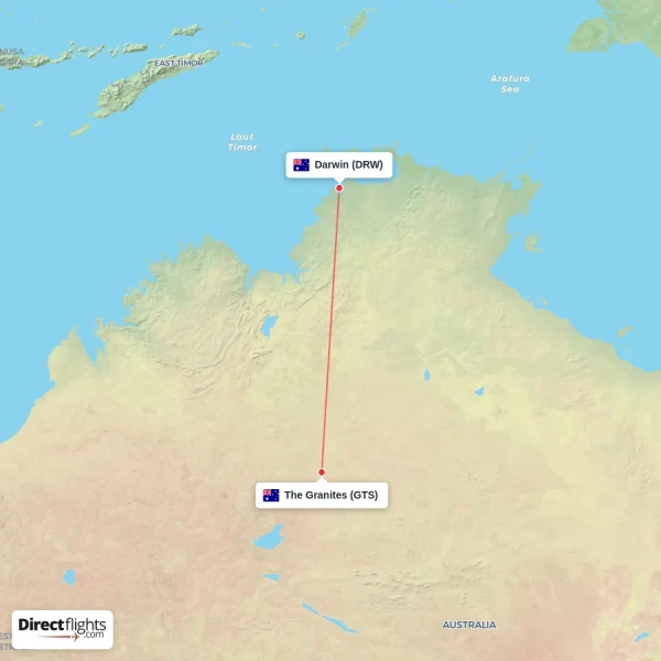 The Granites - Darwin direct flight map
