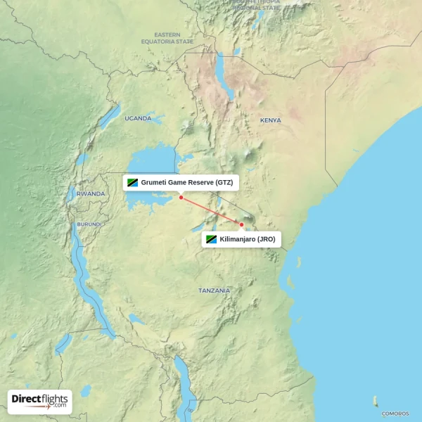 Grumeti Game Reserve - Kilimanjaro direct flight map
