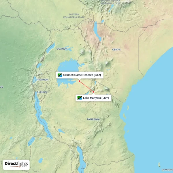Grumeti Game Reserve - Lake Manyara direct flight map