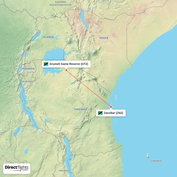 Grumeti Game Reserve - Zanzibar direct flight map