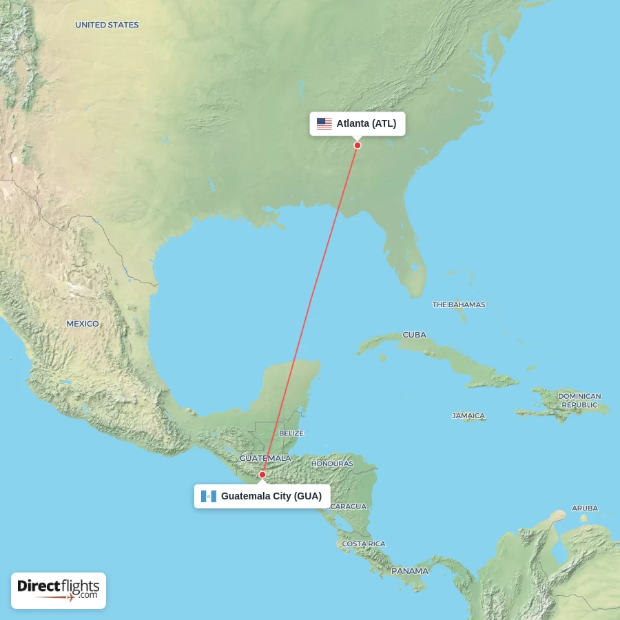 GUA - ATL route map