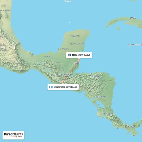 Guatemala City - Belize City direct flight map