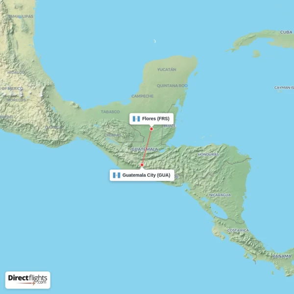 Guatemala City - Flores direct flight map