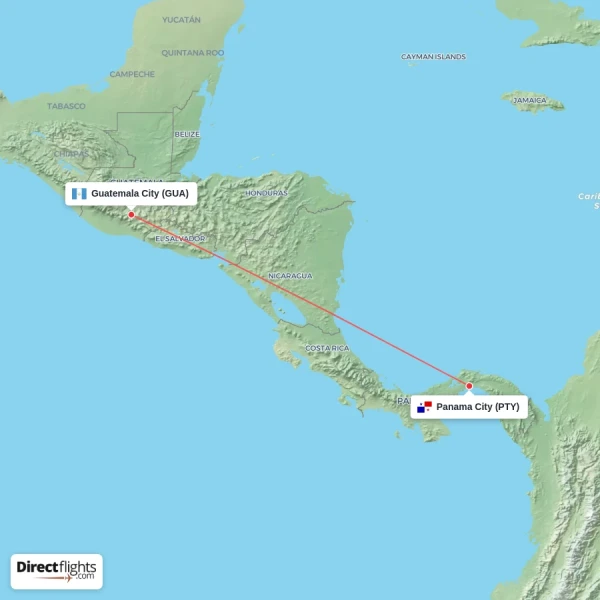 Guatemala City - Panama City direct flight map