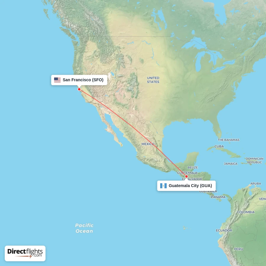 GUA - SFO route map
