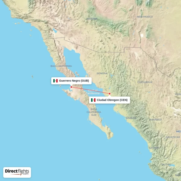 Guerrero Negro - Ciudad Obregon direct flight map