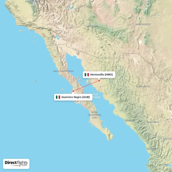 Guerrero Negro - Hermosillo direct flight map