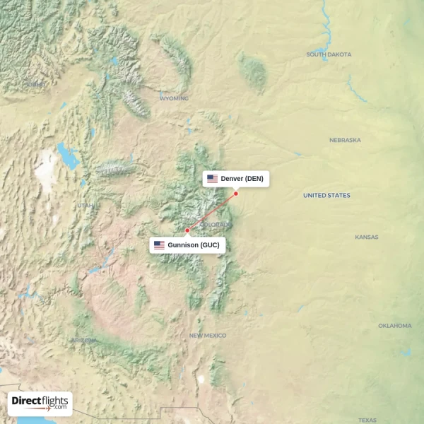 Gunnison - Denver direct flight map