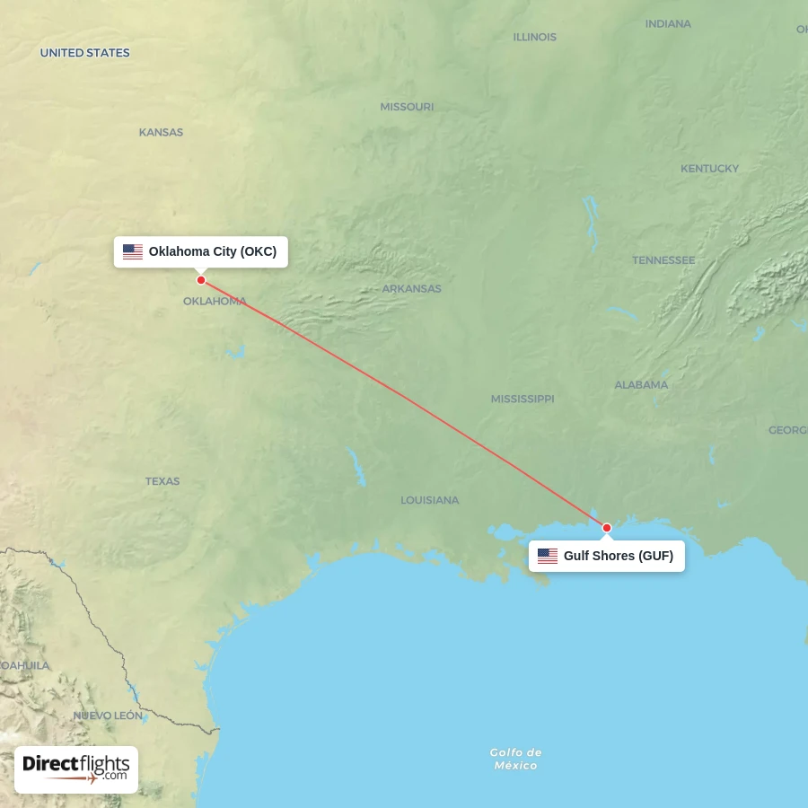 GUF - OKC route map
