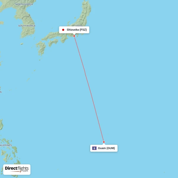 Guam - Shizuoka direct flight map
