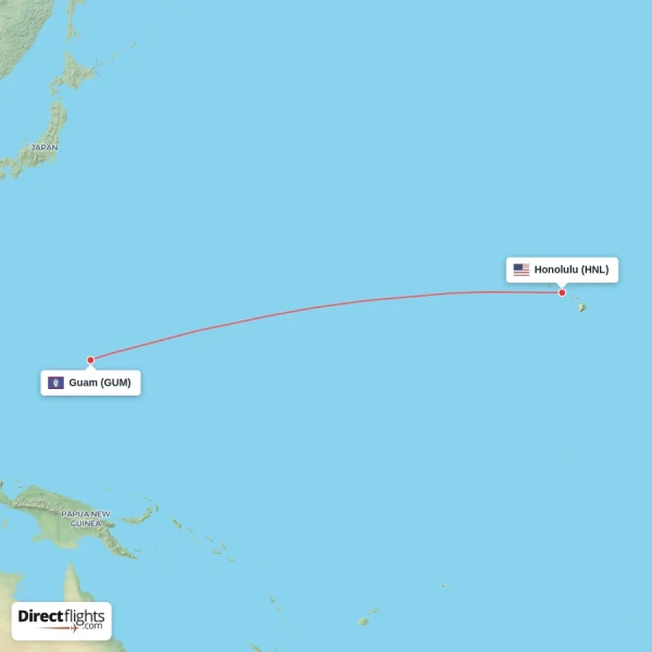 Guam - Honolulu direct flight map