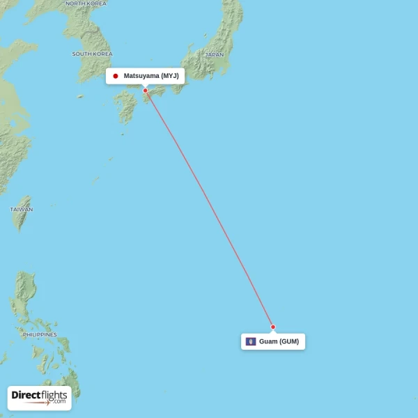 Guam - Matsuyama direct flight map