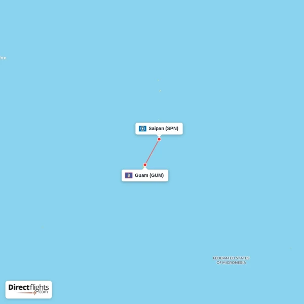 Guam - Saipan direct flight map