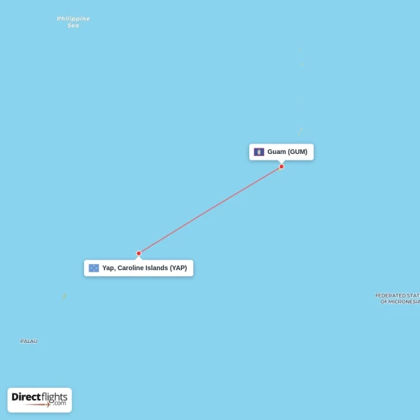 Guam - Yap, Caroline Islands direct flight map