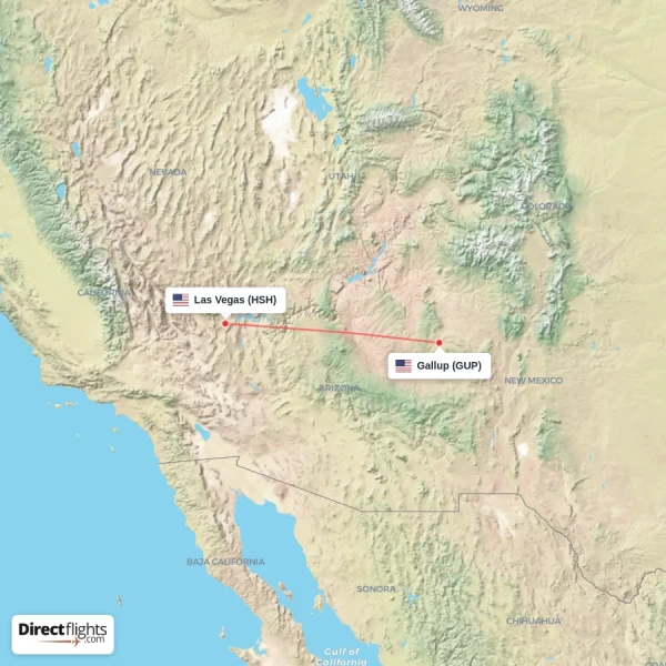 Gallup - Las Vegas direct flight map
