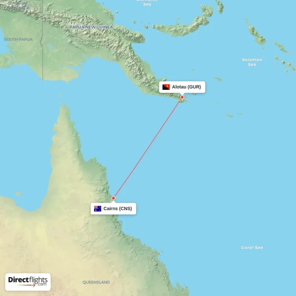 Alotau - Cairns direct flight map