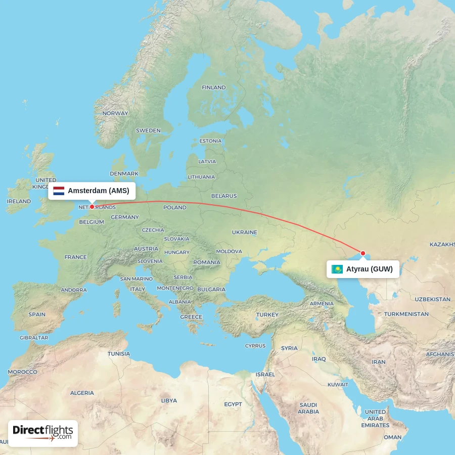 GUW - AMS route map