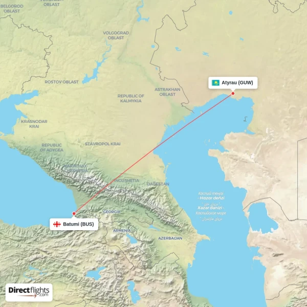 Atyrau - Batumi direct flight map