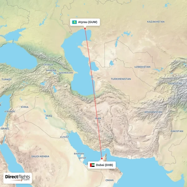 Atyrau - Dubai direct flight map