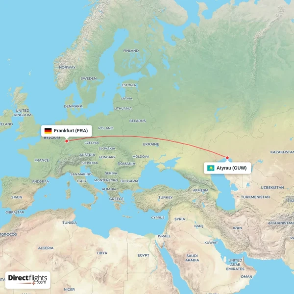 Atyrau - Frankfurt direct flight map