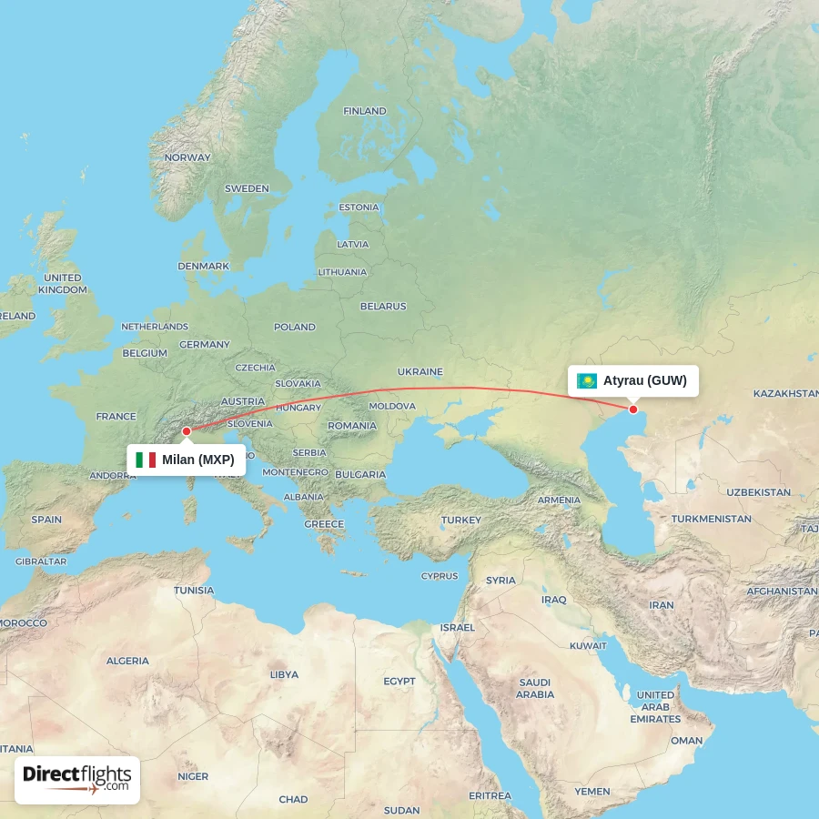 GUW - MXP route map