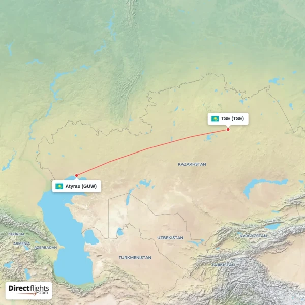 Atyrau - TSE direct flight map
