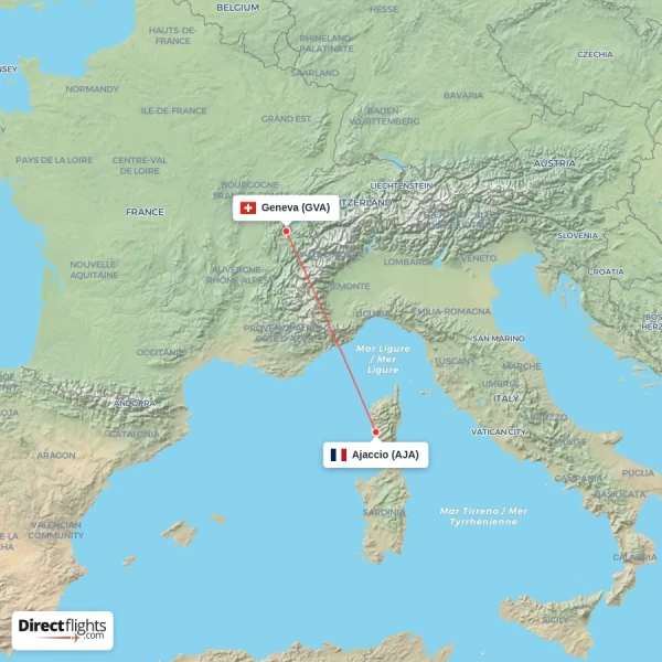 Geneva - Ajaccio direct flight map