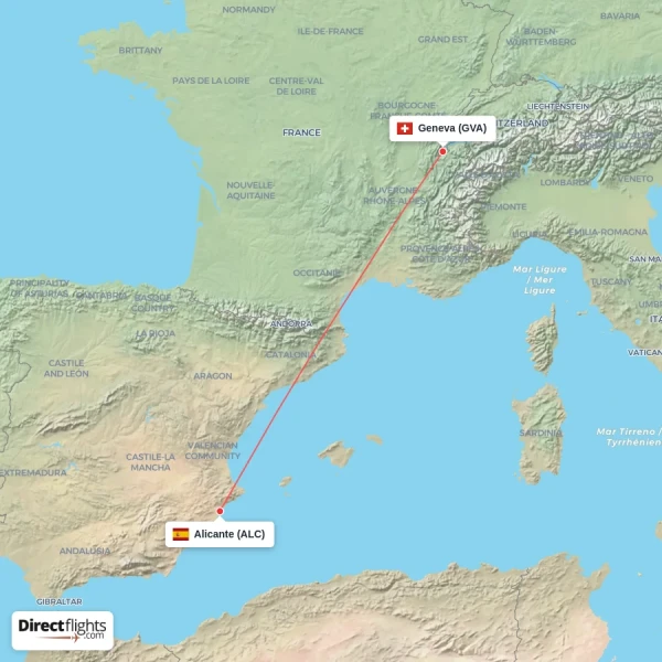 Geneva - Alicante direct flight map