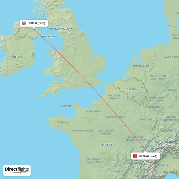Geneva - Belfast direct flight map