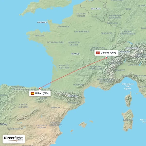 Geneva - Bilbao direct flight map