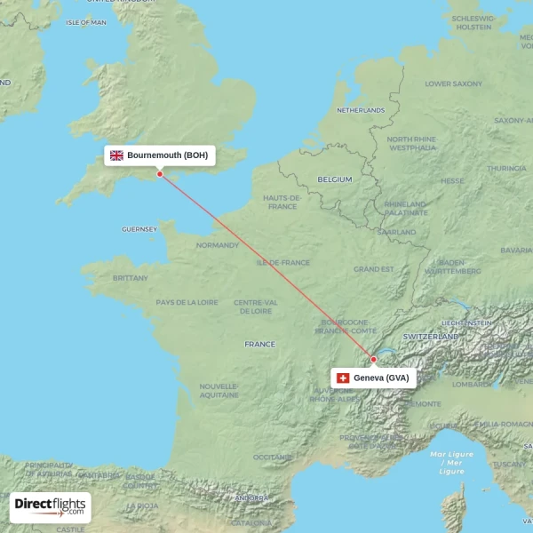 Geneva - Bournemouth direct flight map