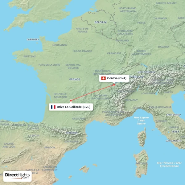 Geneva - Brive-La-Gaillarde direct flight map