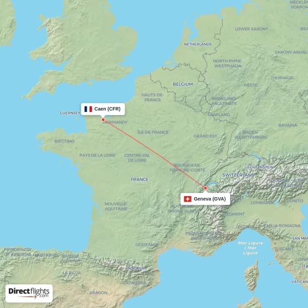 Geneva - Caen direct flight map