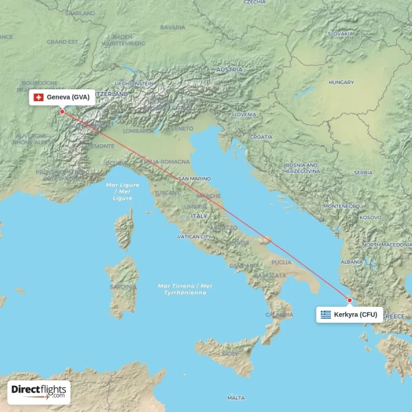 Geneva - Kerkyra direct flight map