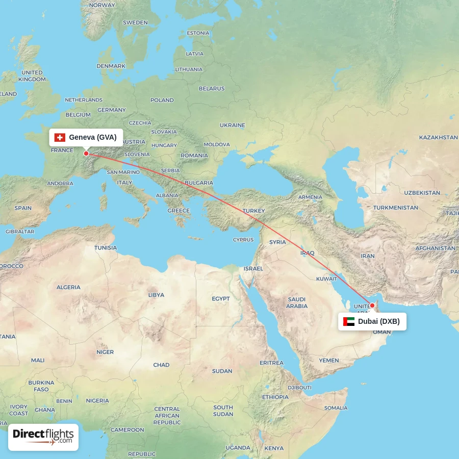 GVA - DXB route map