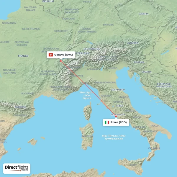 Geneva - Rome direct flight map