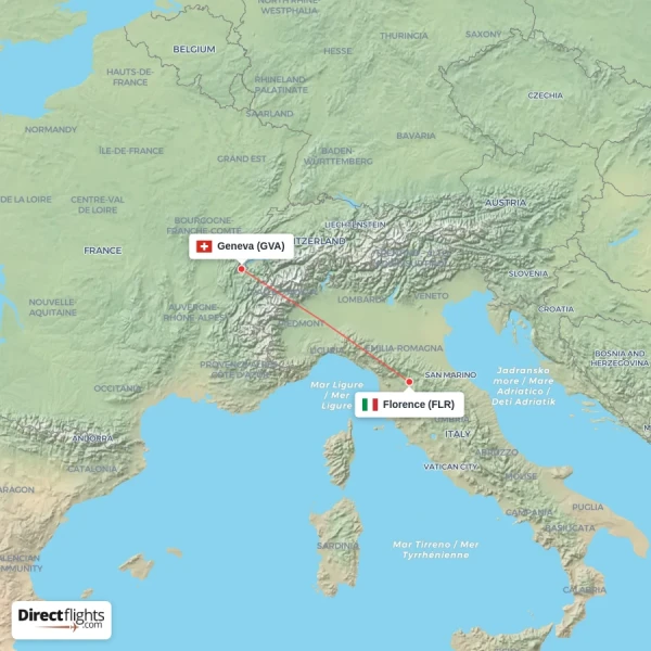 Geneva - Florence direct flight map