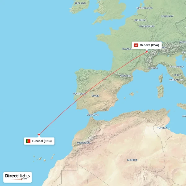 Geneva - Funchal direct flight map