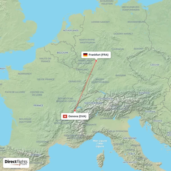 Geneva - Frankfurt direct flight map