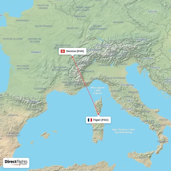 Geneva - Figari direct flight map