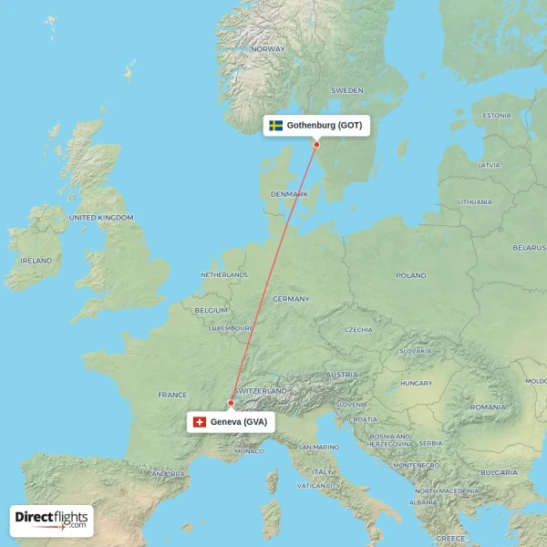 Geneva - Gothenburg direct flight map